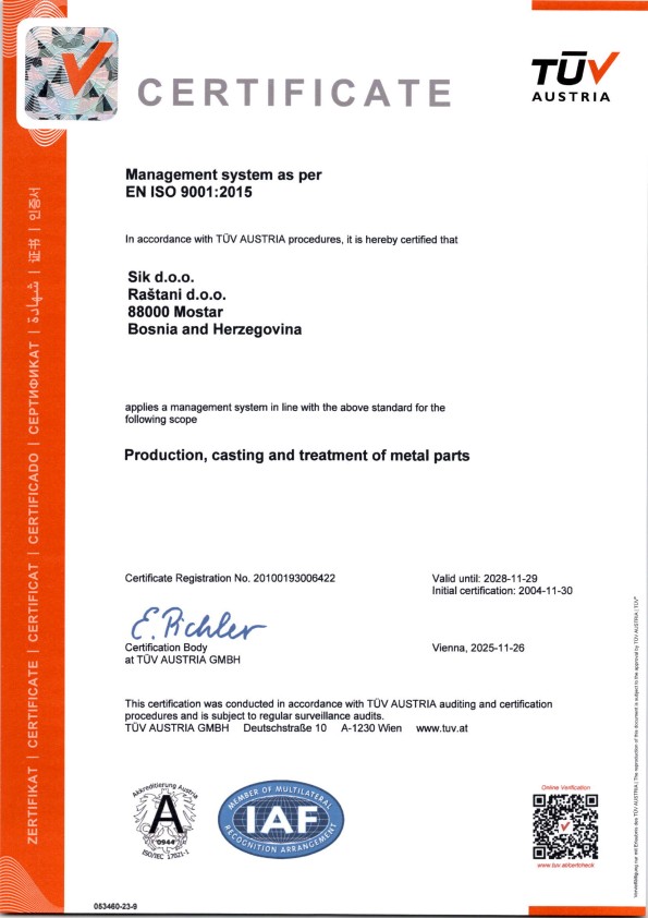EN ISO 9001- valid until 29.11.2028 conv 0 SIK Mostar
