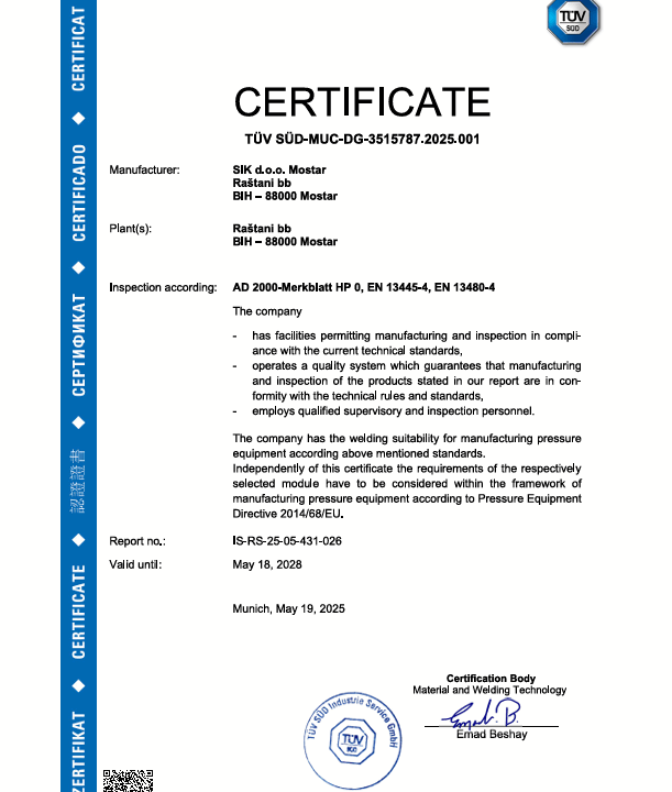 Nova razina stručnosti i certifikacije u poduzeću SIK d.o.o. Mostar